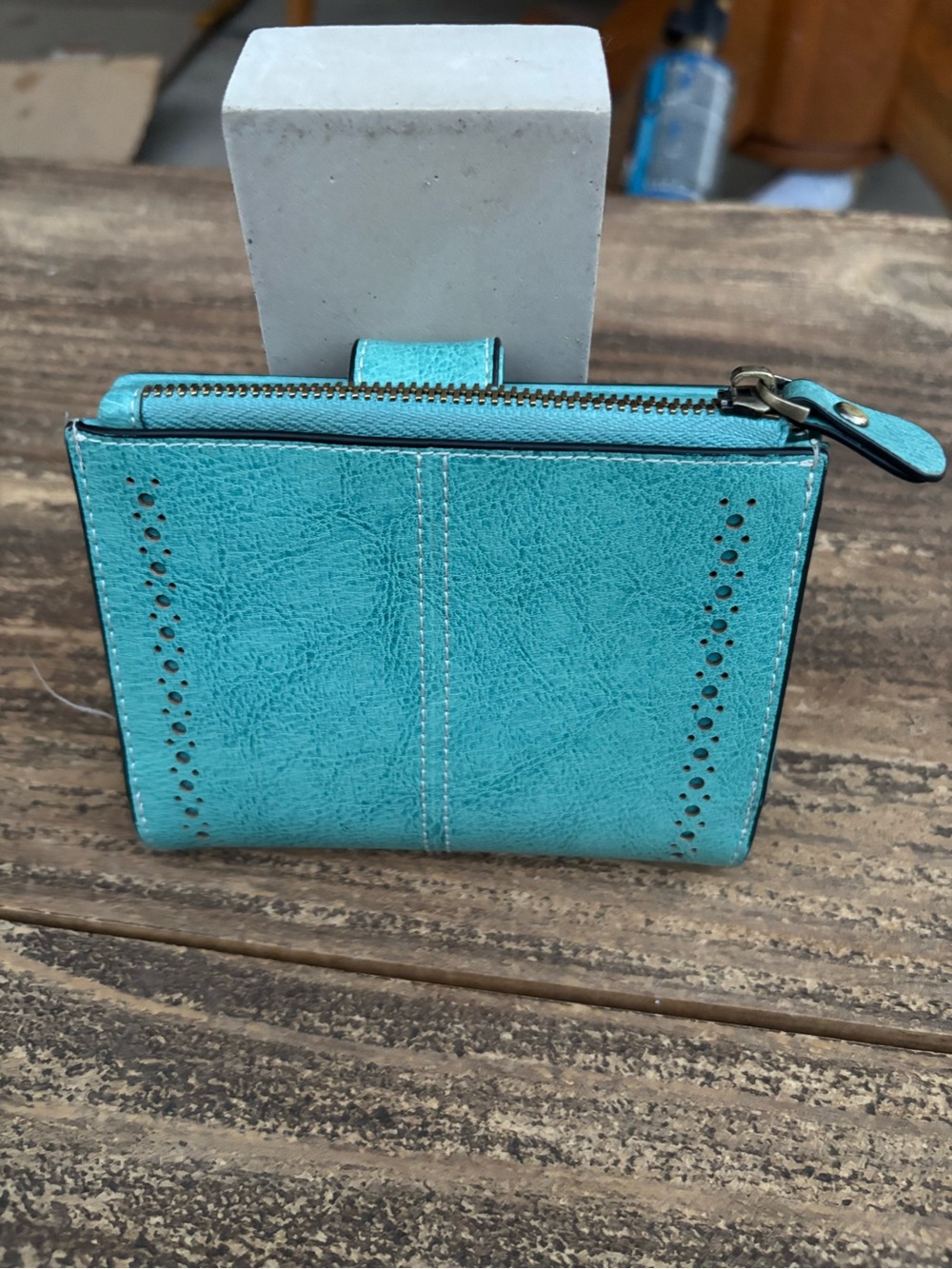 Women’s Teal Card Wallet with Flower Snap - Picture 2 of 7